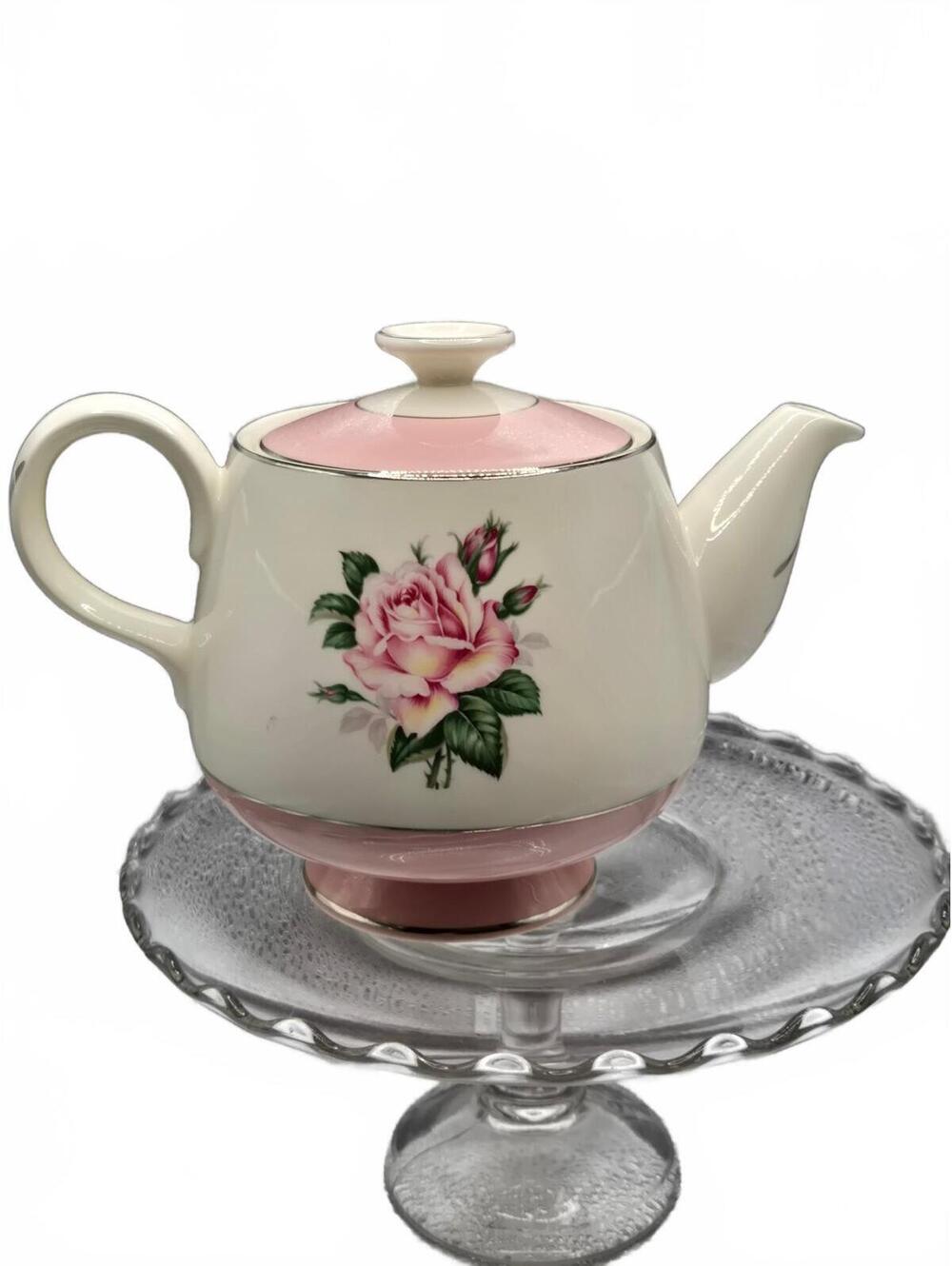 Teapot and lid Vintage Lifetime Homer Laughlin Pink Rose & Platinum